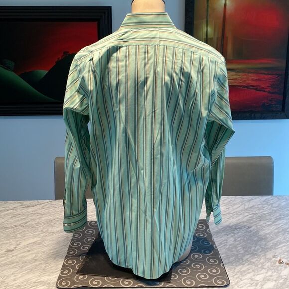 Lacoste 45/XL-2XL Button Down Dress Shirt Stripes Embroidered Logo Chest Pocket - Picture 4 of 6